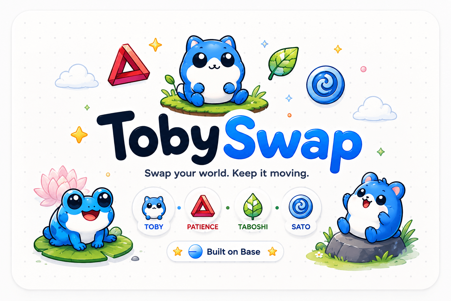 TobySwap with Toby, Patience, Taboshi and Sato in the pond